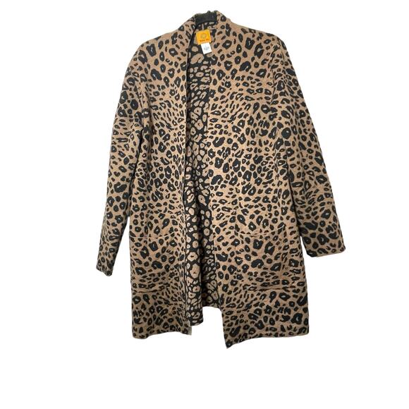 Ruby Rd Road Animal Print Cardigan Open Sz Large Black Brown Leopard  Mob Wife - Picture 1 of 5